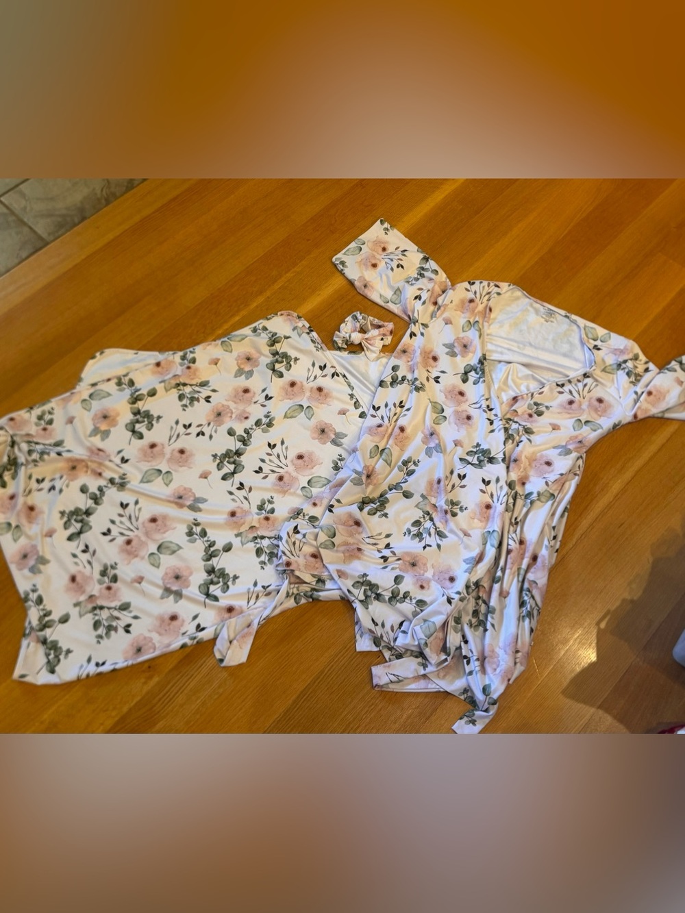 Caden Lane Mommy and Me Robe, Swaddle Blanket and bow Millie’s Dusty Rose